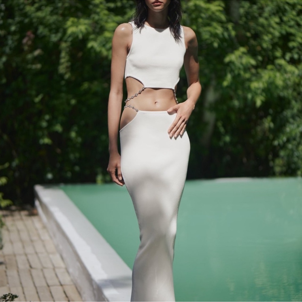 Zara White Cut-Out Top and Skirt Set